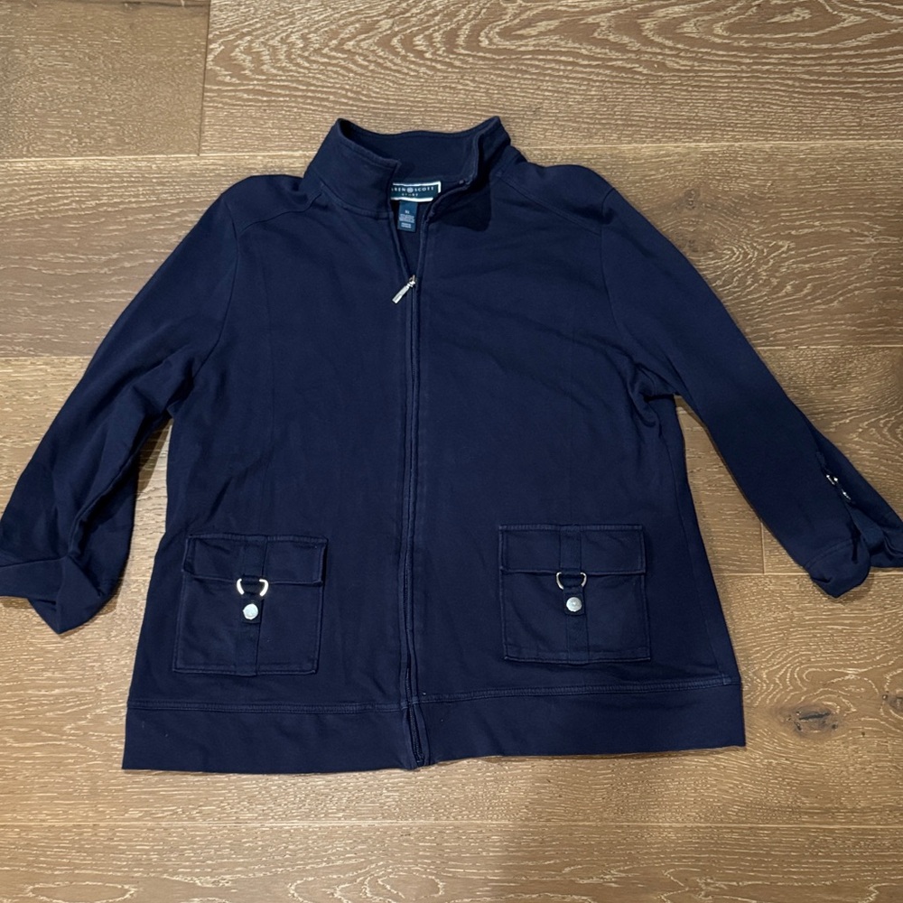 Karen Scott Navy Utility Jacket Zip Front Size XL Lightweight Casual Chic - Picture 6 of 6